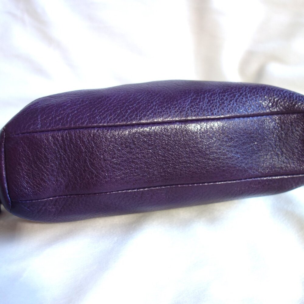 COACH purple pebble leather zip pouch wristlet 10" x 5" satin lining travel case - Picture 6 of 9